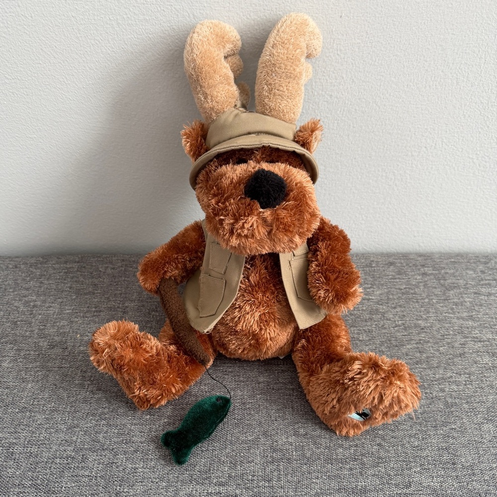 Caribou Coffee 2006 Fishing Moose Plush Toy Hug-A-Bou Pole Fish Collectible 12”